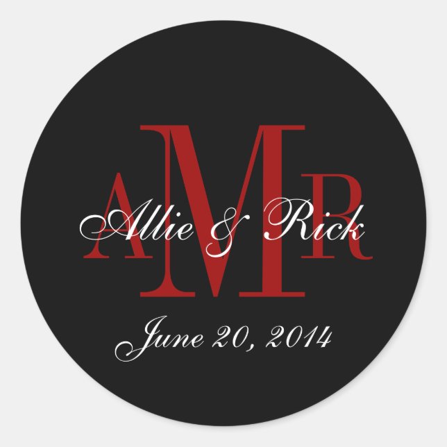 Three Letter Monogram Names Wedding Favour Labels (Front)