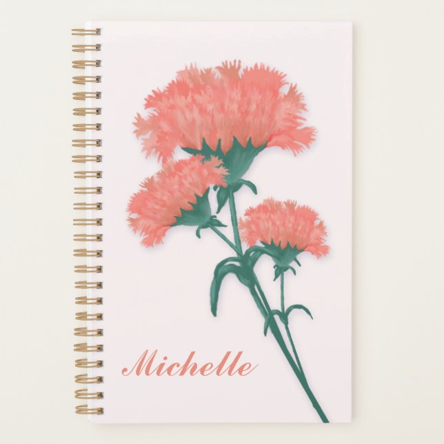 Three Light Pink Carnations, with Name Planner (Front)