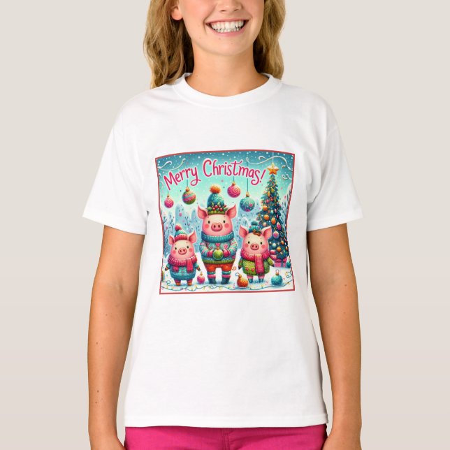 Three Little Christmas Pigs T-Shirt (Front)