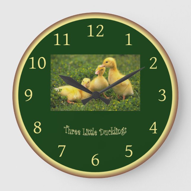 Three Little Ducklings In The Grass ~  Large Clock (Front)