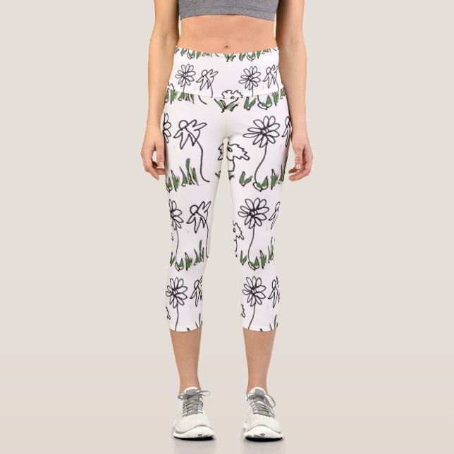 Three Little Flowers Capri Leggings (Front)