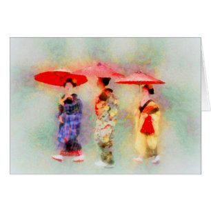 Three Little Geisha Art Greeting Card