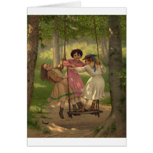 Three Little Girls on Swing Playing Old Fashioned