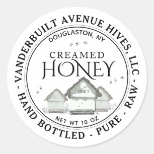 Three Little Hives CREAMED Honey Hand Bottled Raw  Classic Round Sticker
