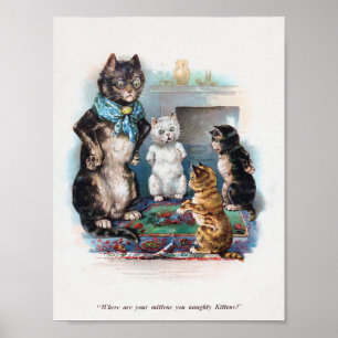 Three Little Kittens and Mother, Louis Wain Poster