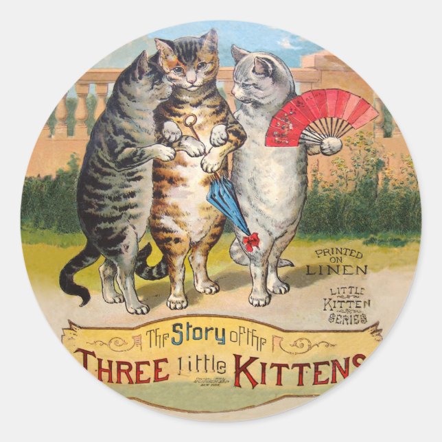 Three Little Kittens Mother Goose Illustration Classic Round Sticker (Front)