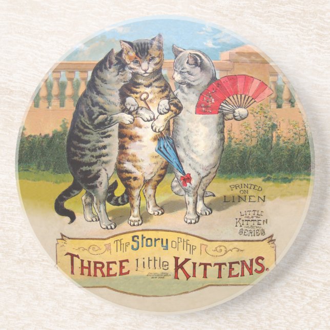 Three Little Kittens Mother Goose Illustration Coaster (Front)