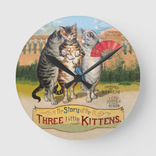 Three Little Kittens Mother Goose Illustration Round Clock