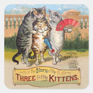 Three Little Kittens Mother Goose Illustration Square Sticker
