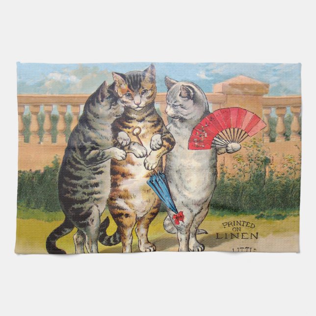 Three Little Kittens Mother Goose Illustration Tea Towel (Horizontal)