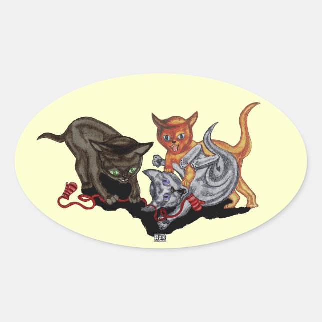 Three Little Kittens Oval Sticker (Front)