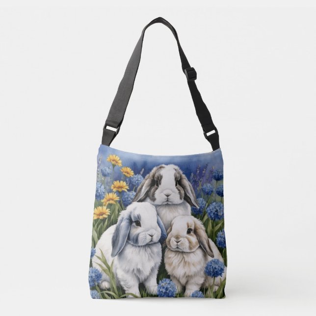 Three Little Lop Bunnies Crossbody Bag (Front)