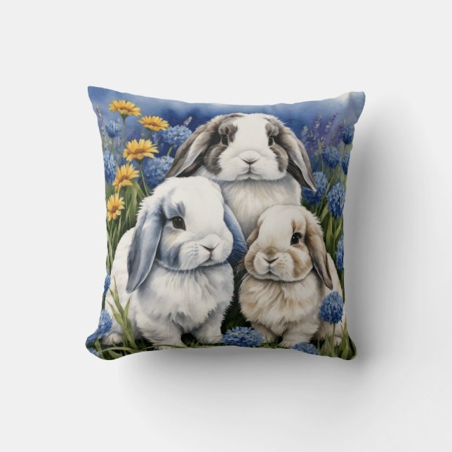 Three Little Lop Bunnies Cushion (Front)
