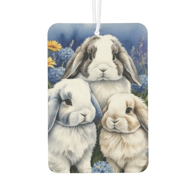 Three Little Lop Bunny Rabbits Car Air Freshener (Back)