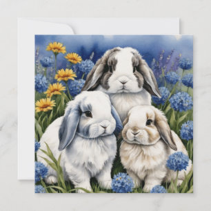 Three Little Lop Bunny Rabbits Holiday Card