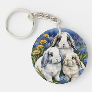 Three Little Lop Bunny Rabbits Key Ring