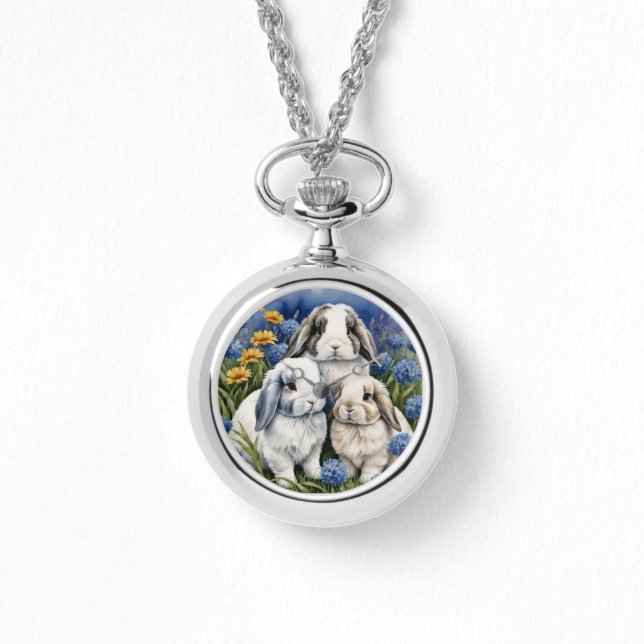 Three Little Lop Bunny Rabbits Necklace (Front)