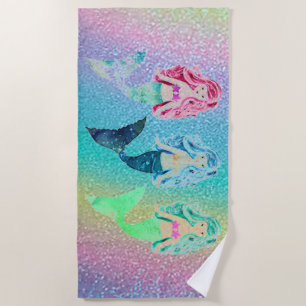Three Little Mermaids Rainbow Beach Towel