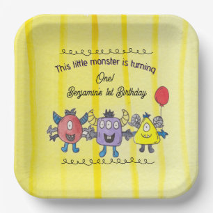 Three Little Monster Colourful Birthday Paper Plat Plate
