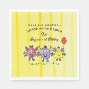 Three Little Monsters Kids Birthday Paper Napkin