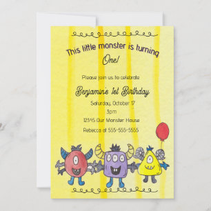 Three Little Monsters Whimsical Birthday Party Inv Invitation