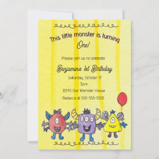 Three Little Monsters Whimsical Birthday Party Inv Invitation