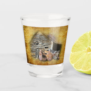 Three Little Pigs At The Barn Snoozing Shot Glass
