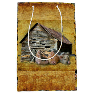 Three Little Pigs At The Rustic Barn Snoozing Medium Gift Bag
