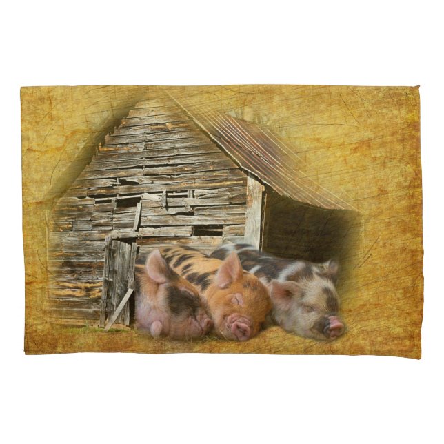 Three Little Pigs At The Rustic Barn Snoozing Pillowcase (Front)