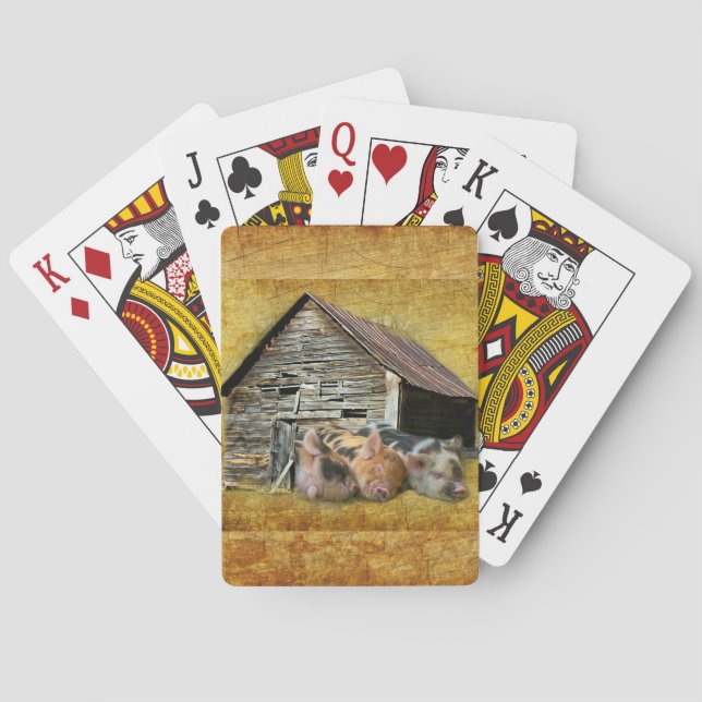 Three Little Pigs At The Rustic Barn Snoozing Playing Cards (Back)