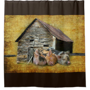 Three Little Pigs At The Rustic Barn Snoozing Shower Curtain