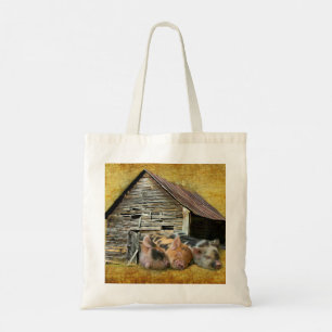 Three Little Pigs At The Rustic Barn Snoozing Tote Bag