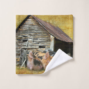 Three Little Pigs At The Rustic Barn Snoozing Wash Cloth