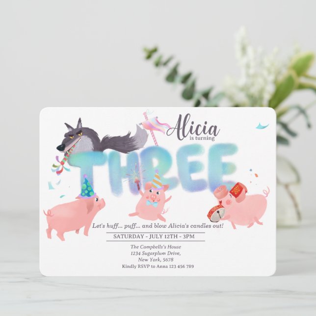 Three Little Pigs | Big Bad Wolf Storybook Invitation (Standing Front)