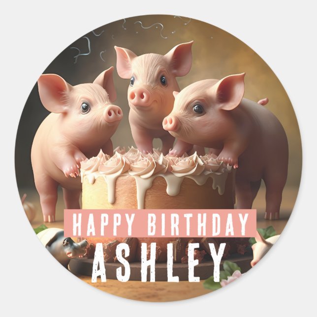 Three little pigs Birthday Cake Classic Round Sticker (Front)
