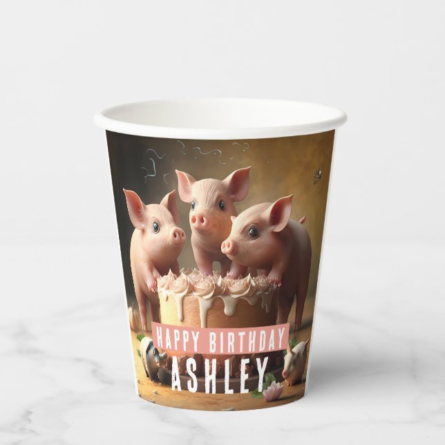 Three little pigs Birthday Cake Paper Cups (Front)