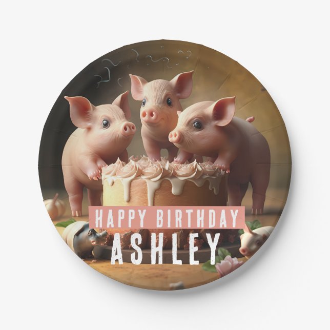 Three little pigs Birthday Cake Paper Plate (Front)