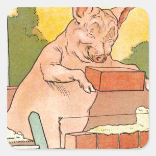 Three Little Pigs: Bricks to Build a House Square Sticker