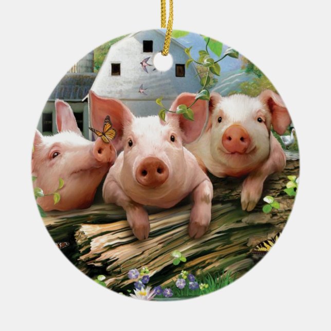 Three Little Pigs Ceramic Tree Decoration (Front)