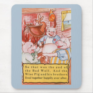 Three Little Pigs Cooking Wolf, Vintage Fairy Tale Mouse Mat