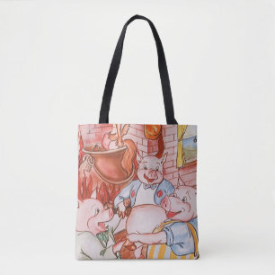 Three Little Pigs Cooking Wolf, Vintage Fairy Tale Tote Bag