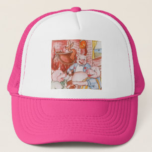 Three Little Pigs Cooking Wolf, Vintage Fairy Tale Trucker Hat