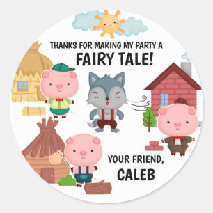 Three little pigs fairy tale wolf personalised classic round sticker