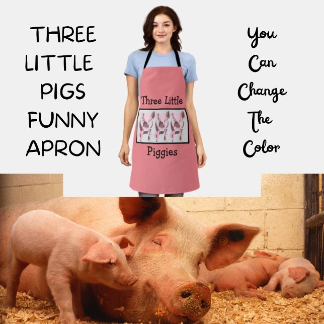 Three Little Pigs Funny Kitchen  Apron (Cute Nursery Rhyme in Pink)