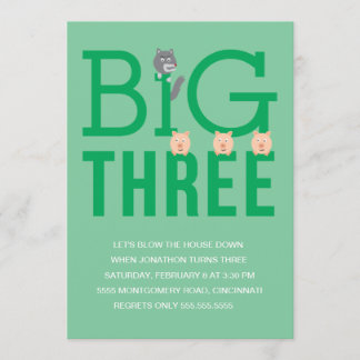 Three Little Pigs Third Birthday Invitation