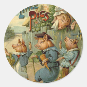 Three Little Pigs Vintage Fairy Tale Classic Round Sticker