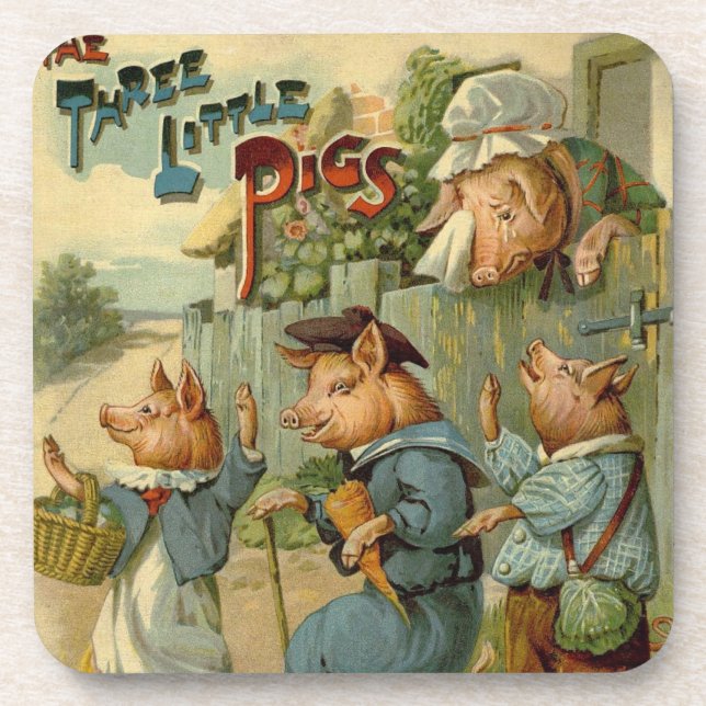 Three Little Pigs Vintage Fairy Tale Coaster (Front)