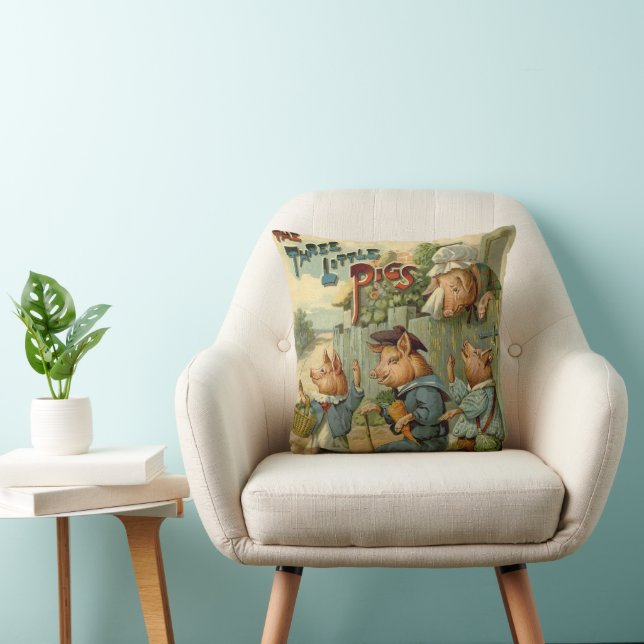 Three Little Pigs Vintage Fairy Tale Cushion (Chair)