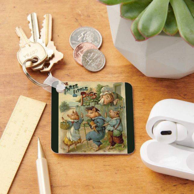 Three Little Pigs Vintage Fairy Tale Key Ring (Desk)