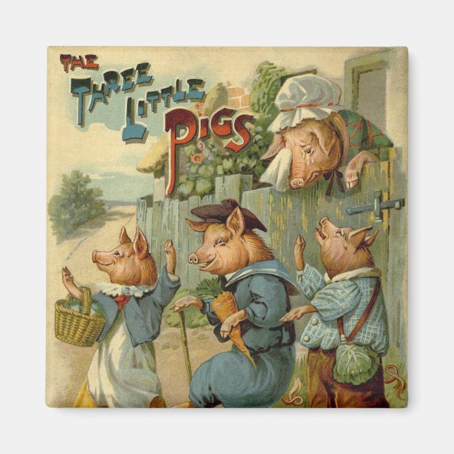 Three Little Pigs Vintage Fairy Tale Magnet (Front)